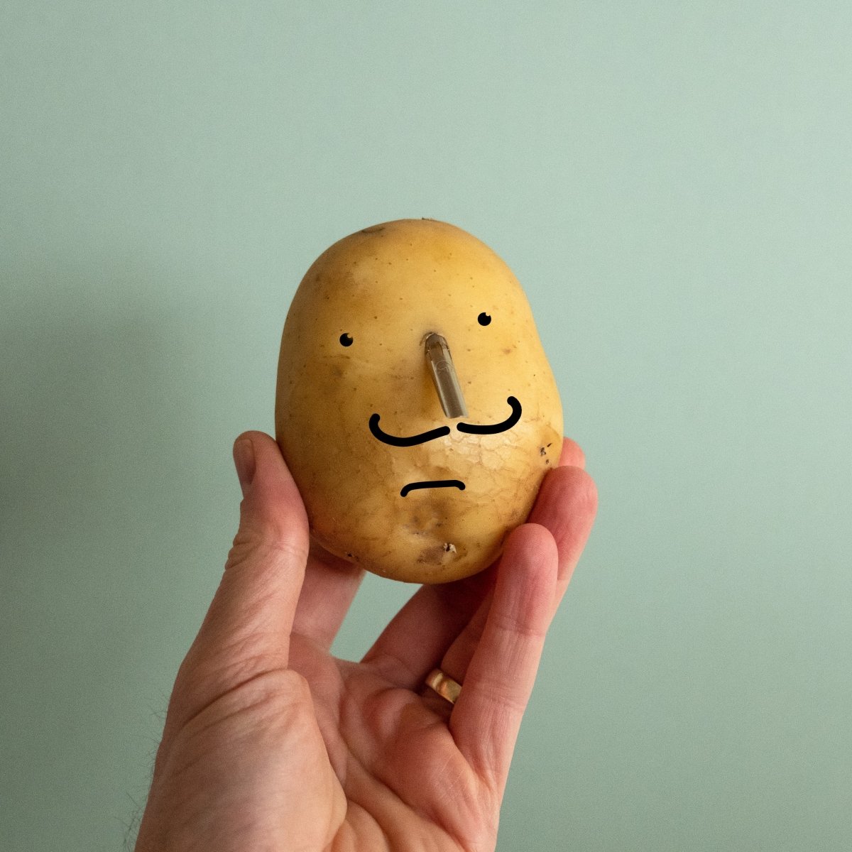 Say No To The Potato a hand holding a potato