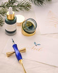 The Calligraphy Pen Gift Set – including the Bloom, straight nib, in Bluebell, calligraphy ink and Tilt ink pot.