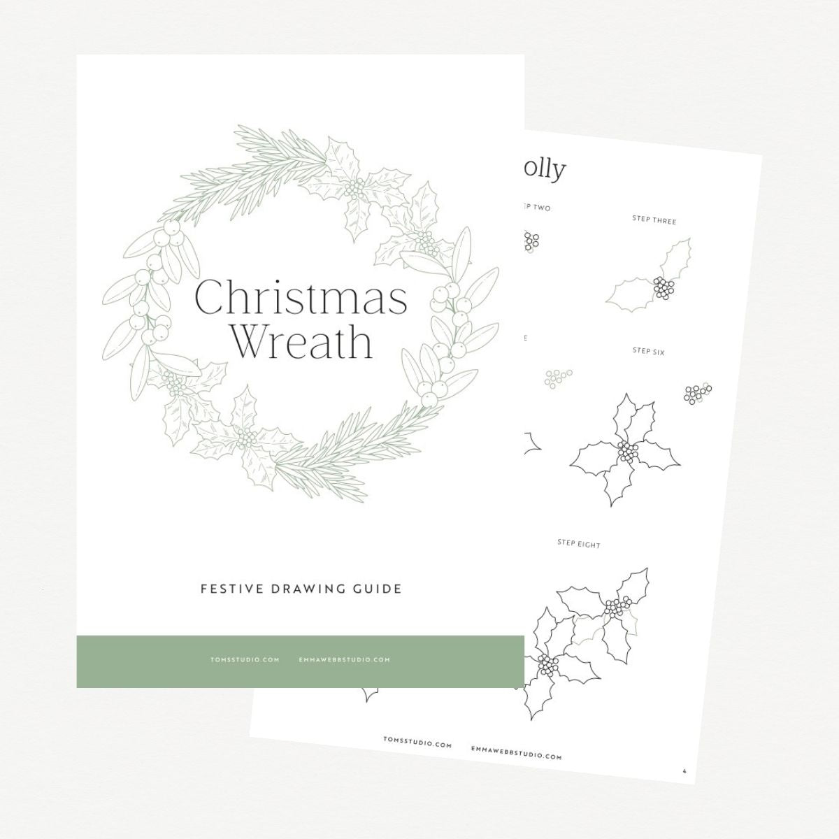 Cover and sample page from the Christmas Wreath: Festive Drawing Guide by Emma Webb