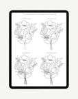 A sample page shown on an ipad - from the Floral Bouquet: Drawing Guide by Emma Webb
