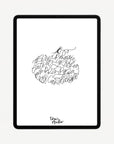 The free PDF download Lettering Guide: Pumpkin Calligram by Gemma Milly shown on an ipad