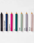 Annotated image of all colours of the Lumos Mini refillable pen