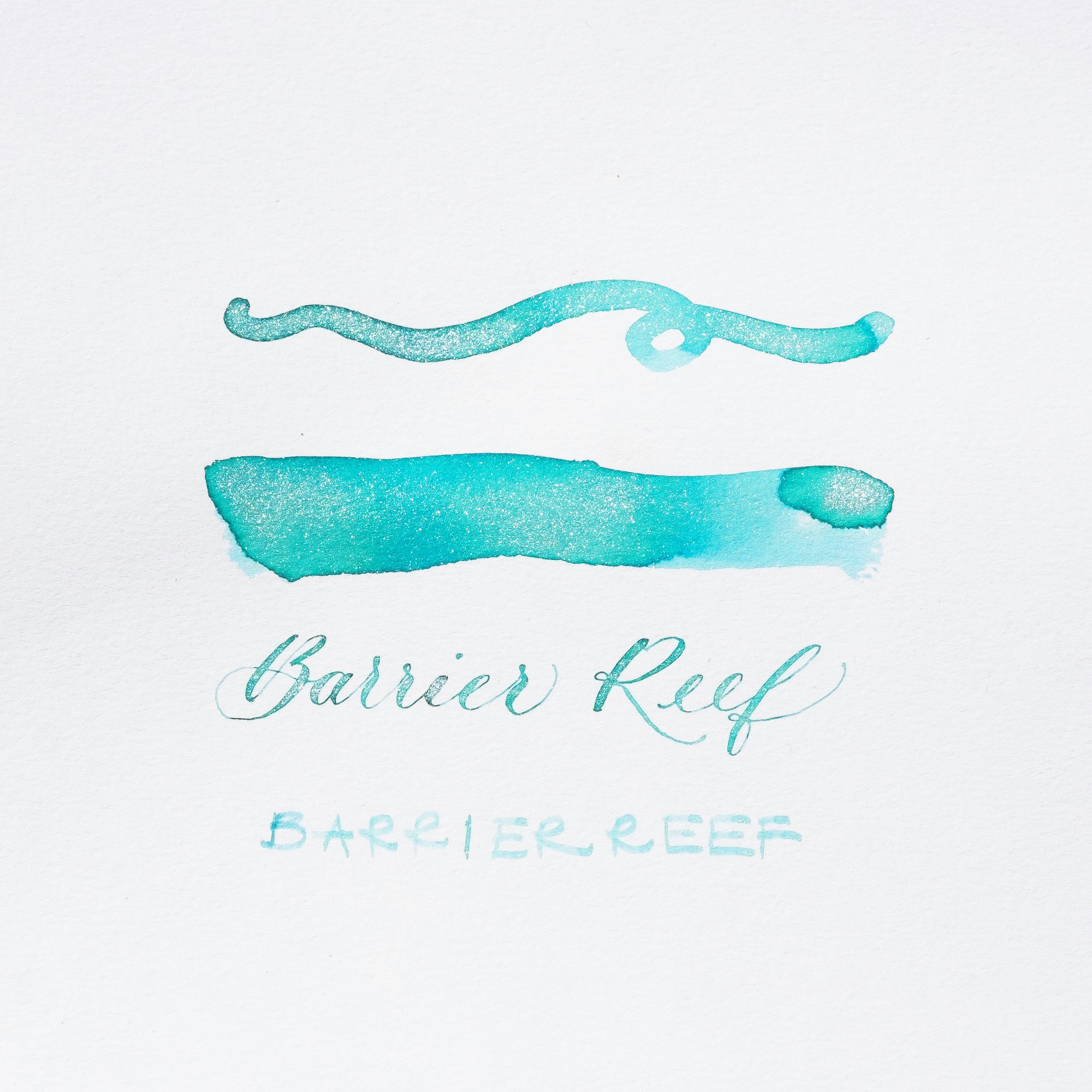 Swatch of Barrier Reef blue shimmer fountain pen ink