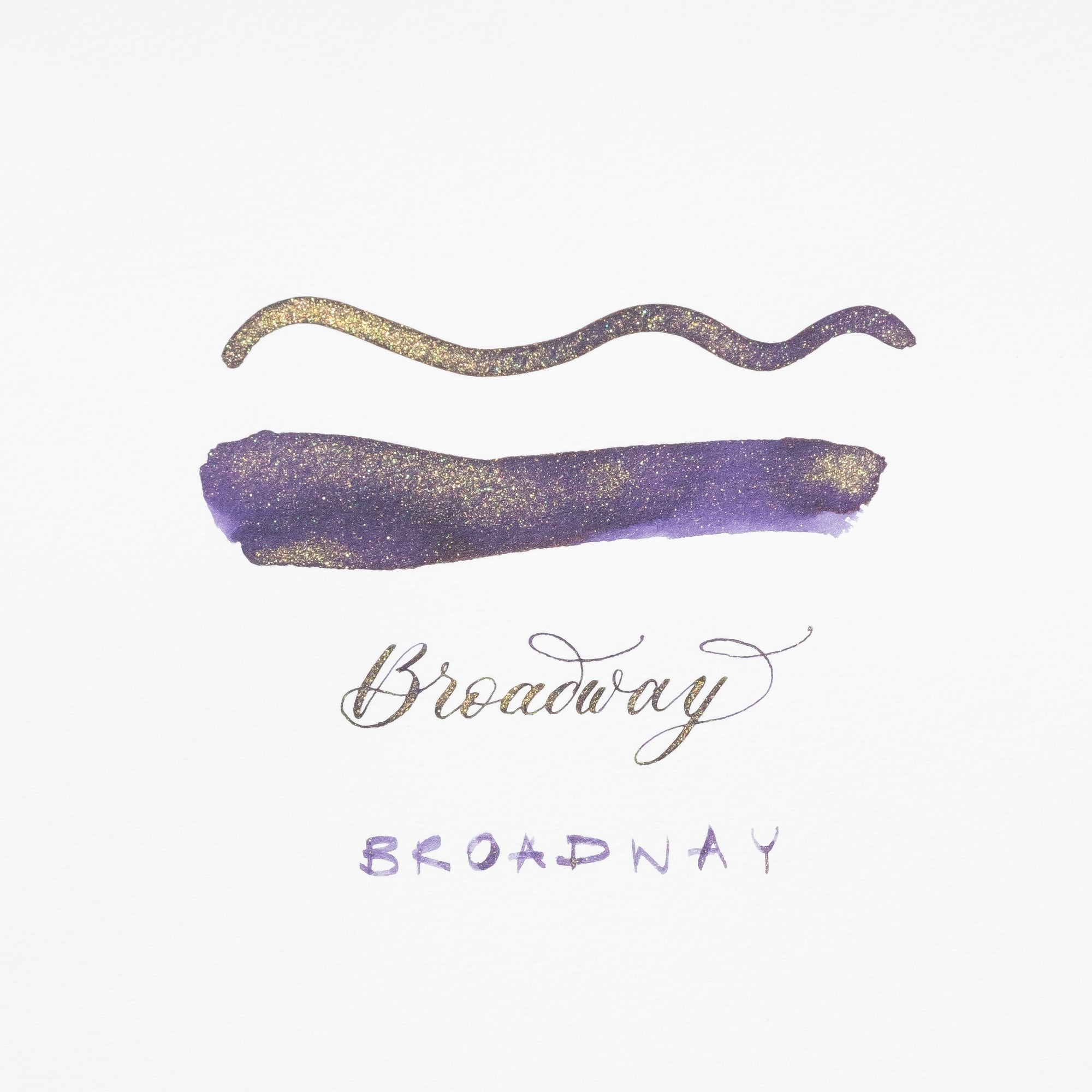 Swatch of Broadway purple shimmer fountain pen ink