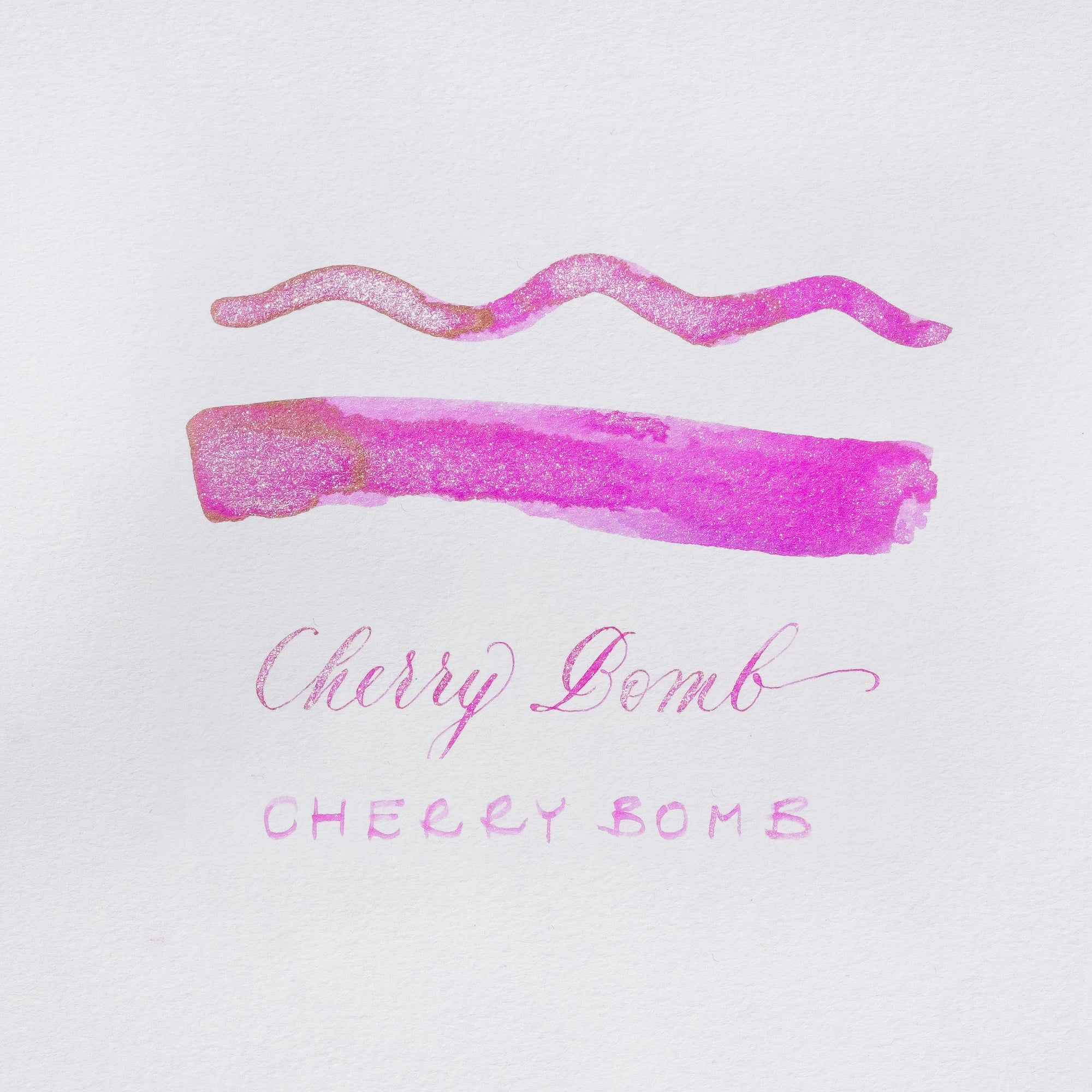 Swatch of Cherry Bomb pink shimmer fountain pen ink