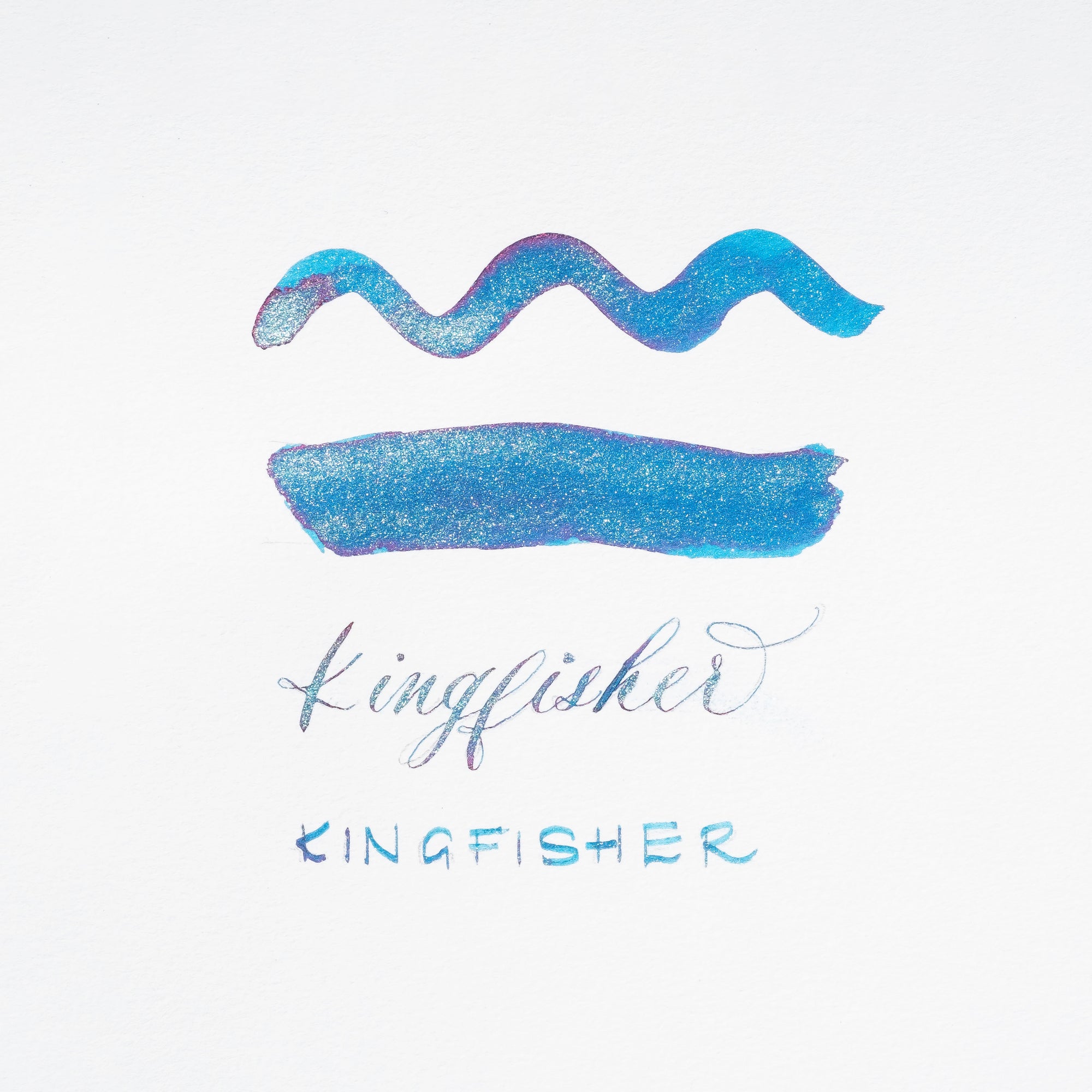 Swatch of Kingfisher blue shimmer fountain pen ink
