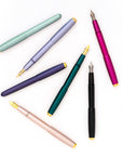 The Studio Fountain Pen in a range of colours, all fitted with a different fountain pen nib