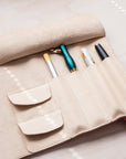 Pens stored in the Leather Pen Roll handmade by Edward de Lacy