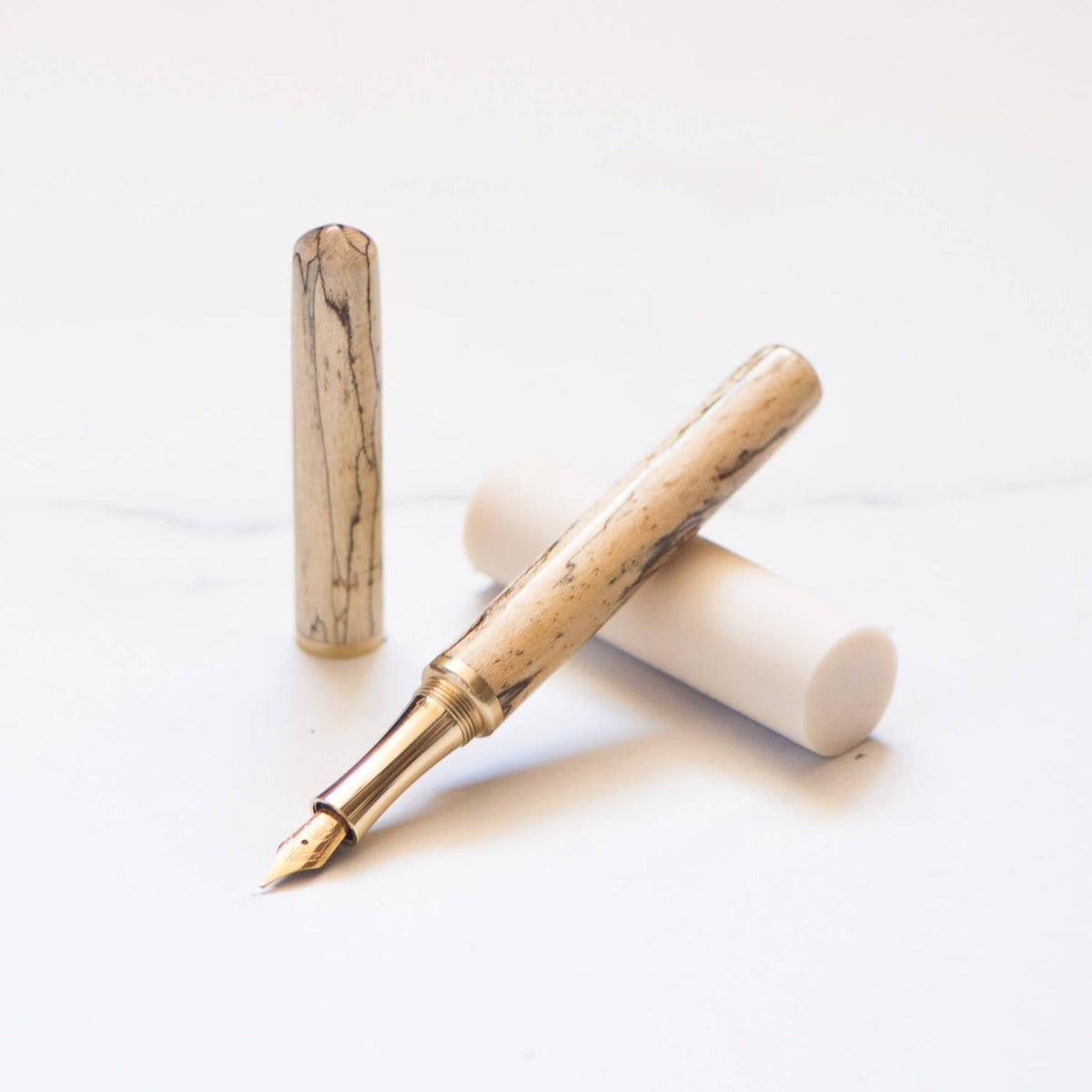 Spalted sycamore studio pen with fountain pen front installed