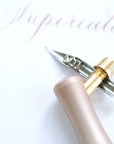 A detail shot of the 'One Dip Wonder' ink reservoir used on an oblique Flourish calligraphy pen
