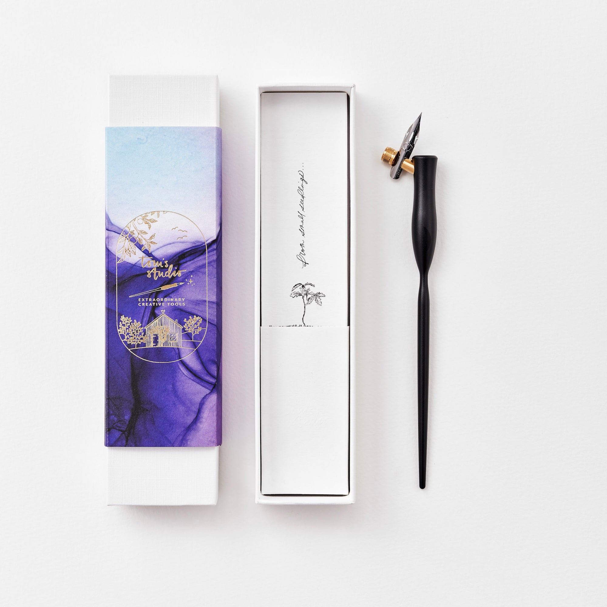 Flourish calligraphy pen with oblique nib setting in Black with packaging