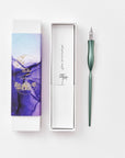 Flourish calligraphy pen with straight nib setting in Sage with packaging