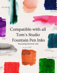 Notice describing compatible ink for use in the Lumos and Wren pens with fountain pen ink swatches