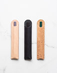 Leather Pen Sleeve for the Lumos Pro (left to right) Natural, Black and Cork