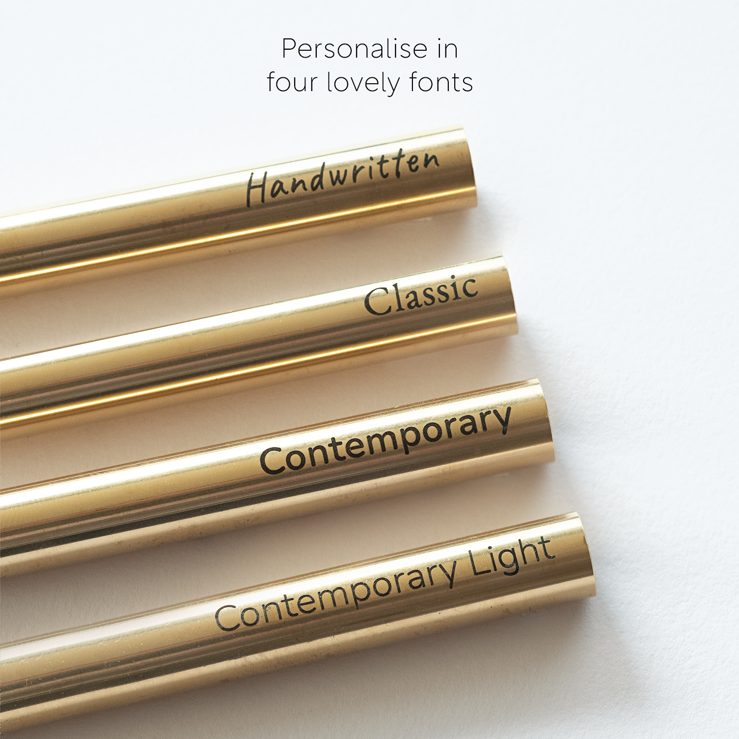 The Lumos refillable pen special edition in brass with sample of laser engraving/personalisation