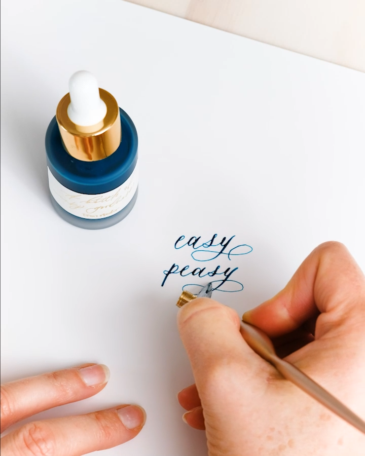 Video showing application of Tom's Studio Calligraphy Ink using Flourish Calligraphy Pen and One Dip Wonder ink extender tool.