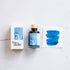 Tom's Studio Kingfisher Shimmer Fountain Pen Ink – featuring the packaging, bottle and a swatch on paper