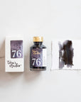 Tom's Studio Stellar Shimmer Fountain Pen Ink – featuring the packaging, bottle and a swatch on paper