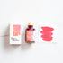 Tom's Studio Watermelon Shimmer Fountain Pen Ink – featuring the packaging, bottle and a swatch on paper