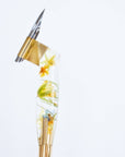Close up of Handmade oblique calligraphy pen, the grip has flowers set in eco-resin