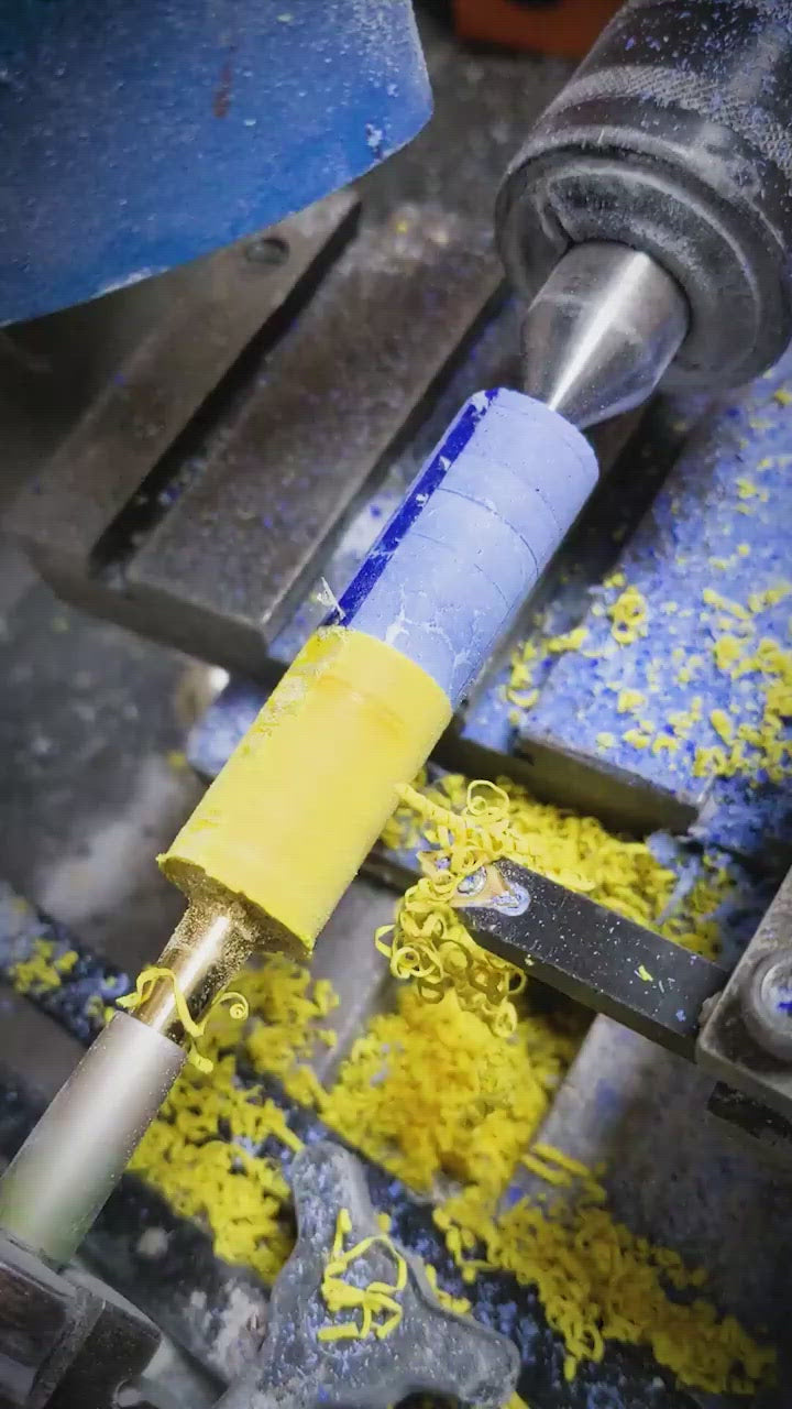 special edition calligraphy pen being manufactured on a lathe 