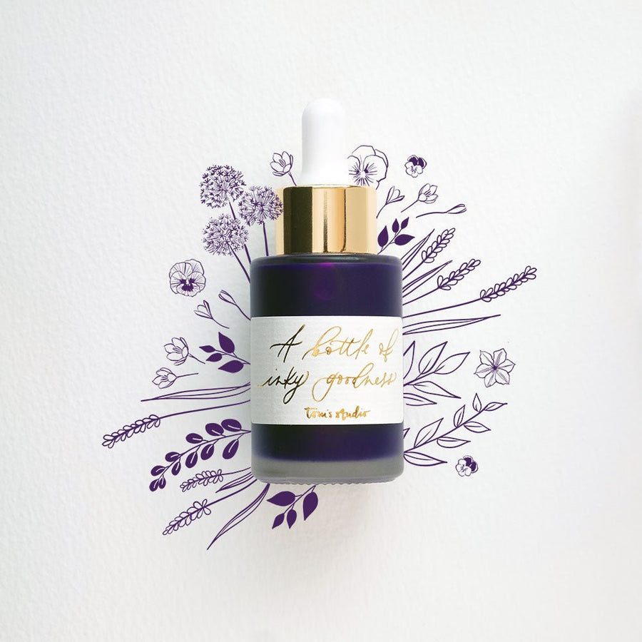 Amethyst - Calligraphy Ink in bottle with illustration in ink