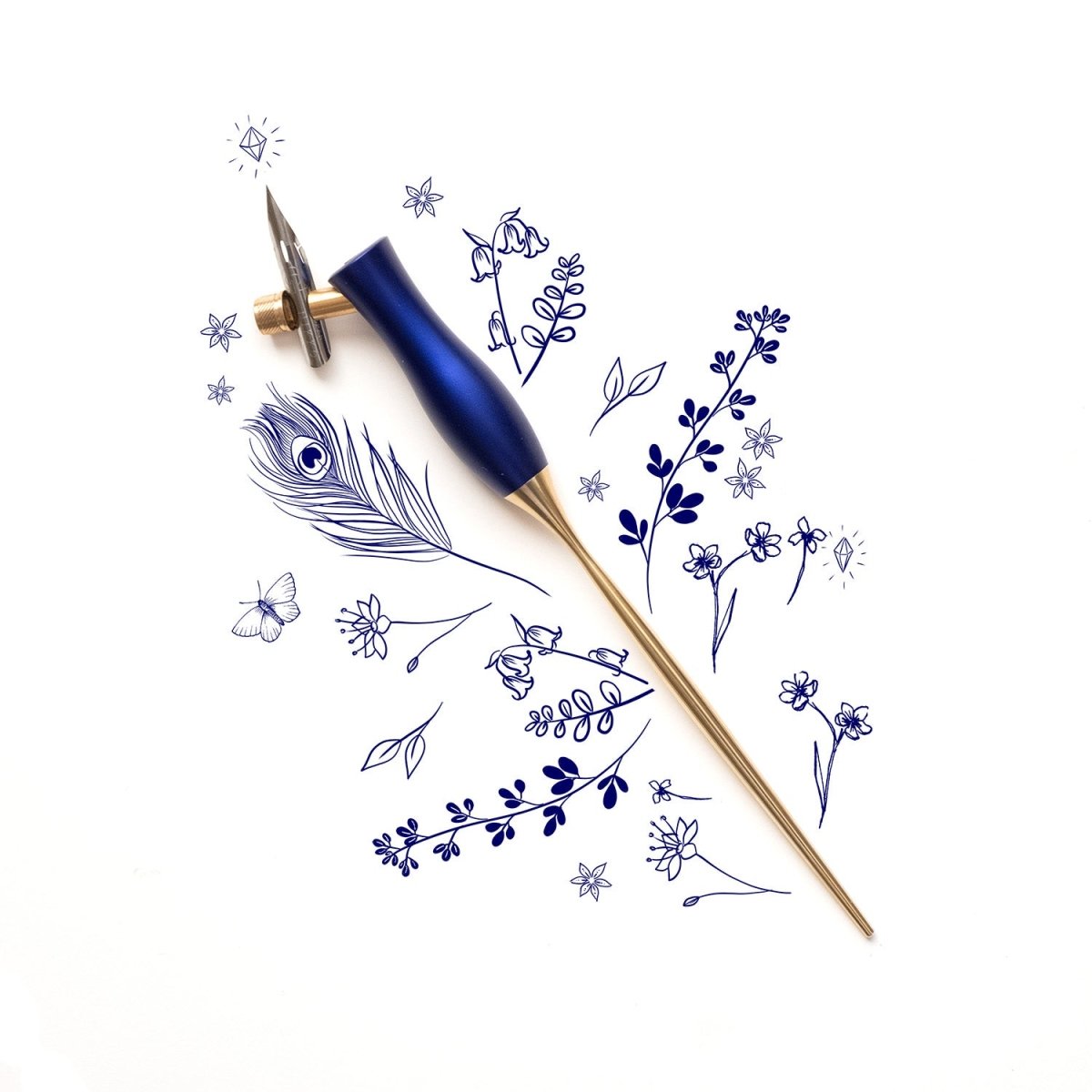 The bloom calligraphy pen with offset nib in blue