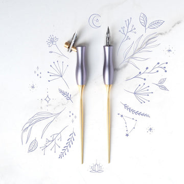 The bloom in special edition wisteria colour shown in oblique and straight on illustrations in ink