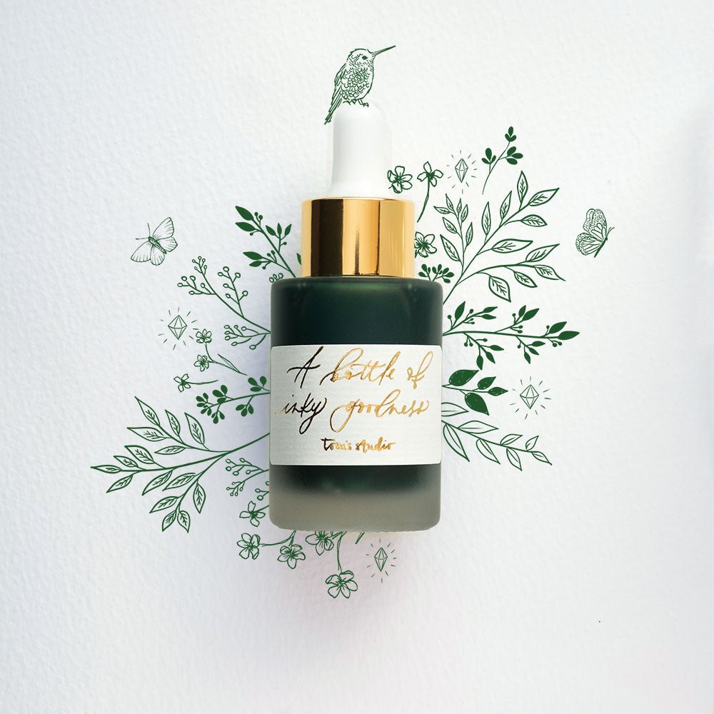 Emerald - Calligraphy Ink in bottle with illustration in ink