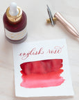 English Rose - Calligraphy Ink in bottle with swatch showing the ink colour