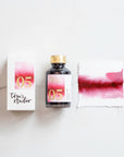 Tom's Studio Cassis Fountain Pen Ink – featuring the packaging, bottle and a swatch on paper