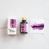 Tom's Studio Damson Fountain Pen Ink – featuring the packaging, bottle and a swatch on paper