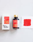 Tom's Studio Strawberry Jam Fountain Pen Ink – featuring the packaging, bottle and a swatch on paper