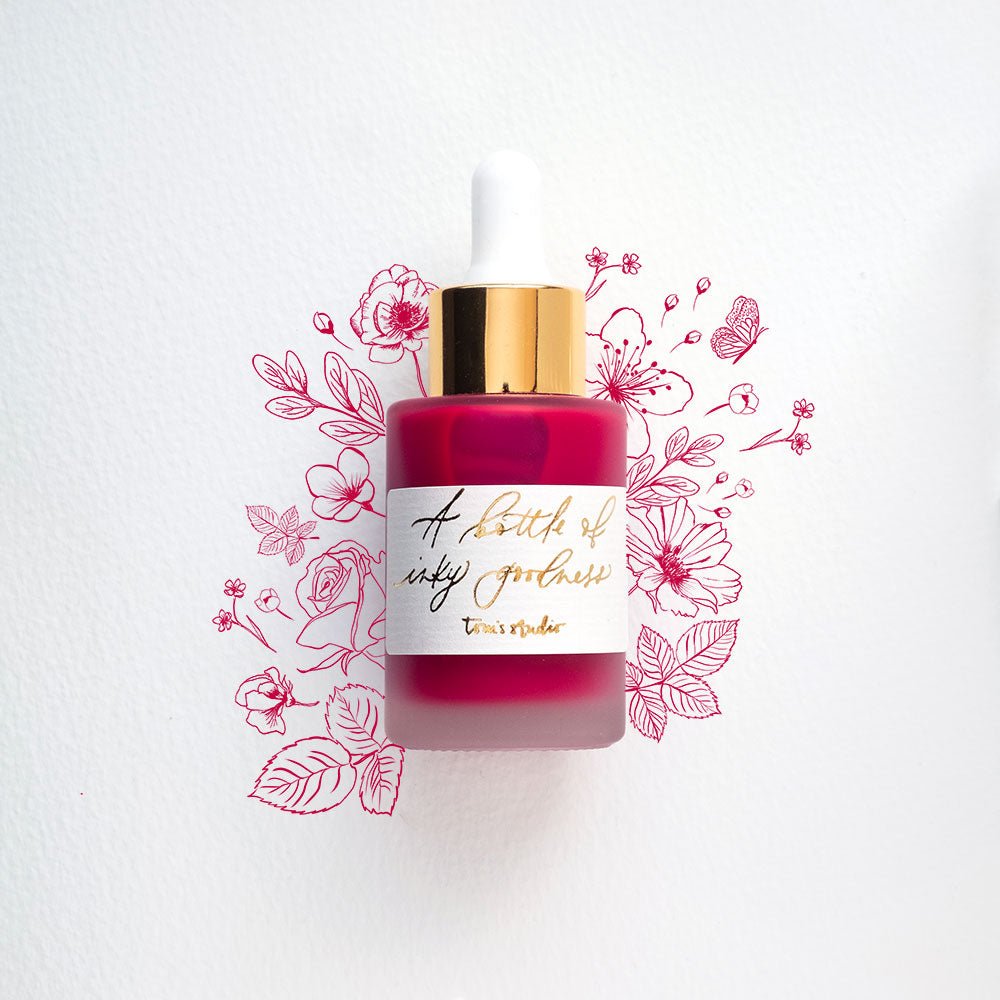 Hot Pink - Calligraphy Ink in bottle with illustration in ink