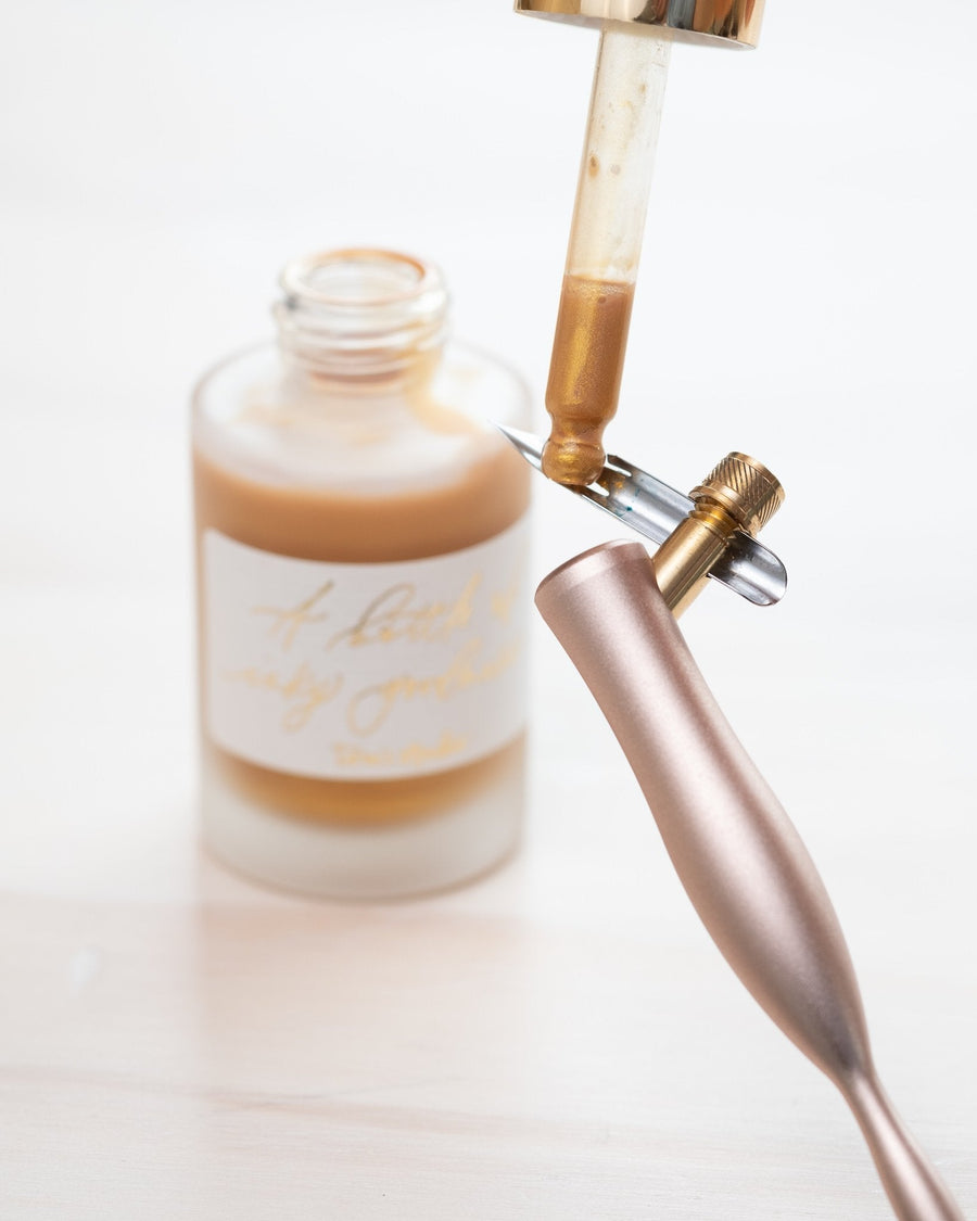 Jet Black - Calligraphy Ink using the built in pipette to ink a calligraphy nib