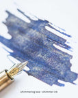 Shimmering Sea shimmer ink on paper with flexible fountain pen nib
