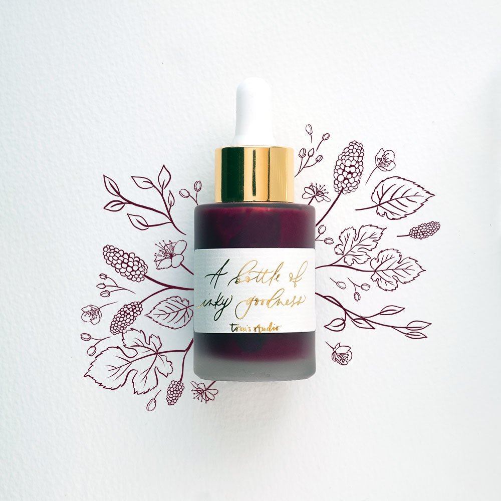Mulberry - Calligraphy Ink in bottle with illustration in ink