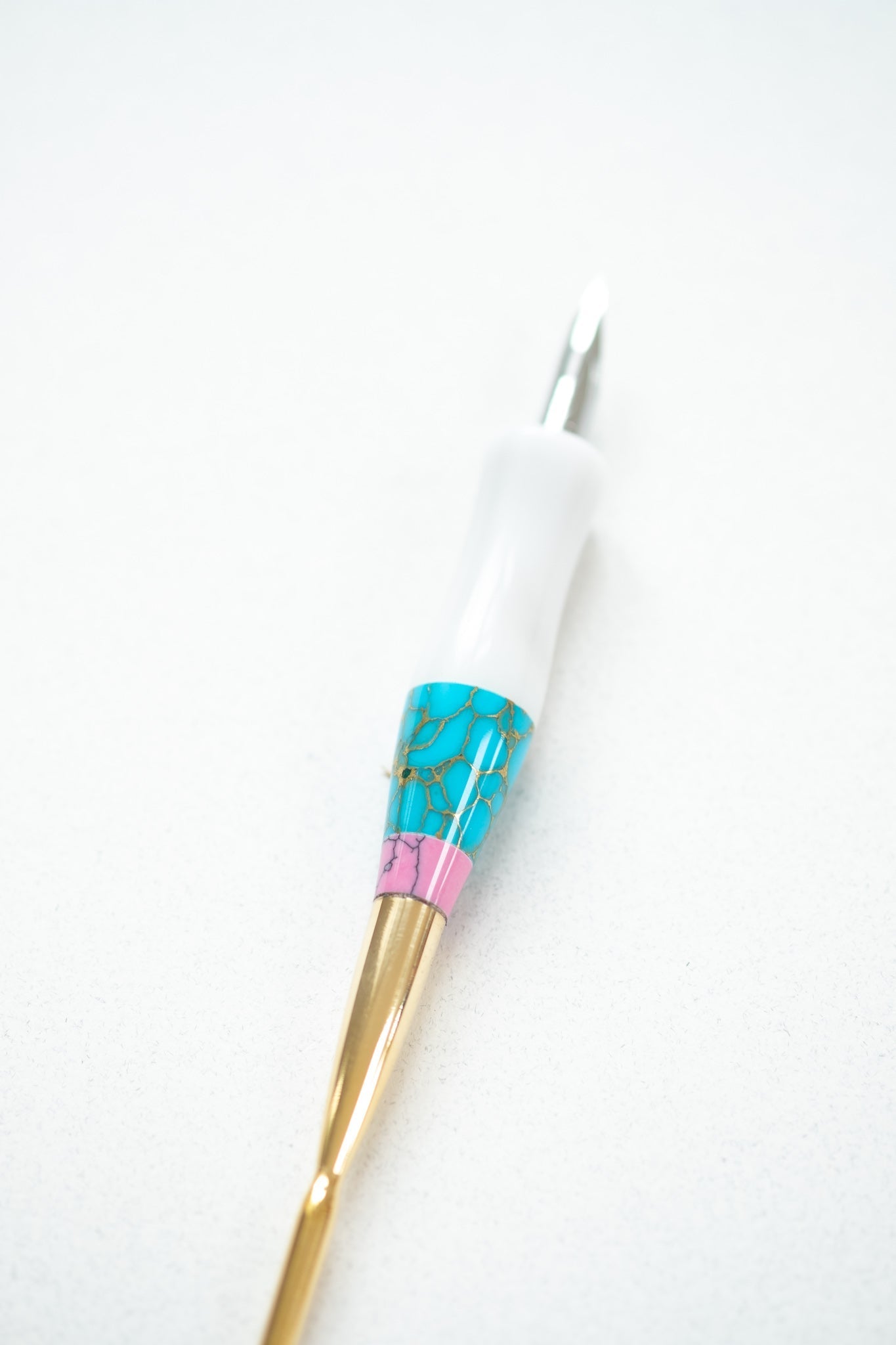 Pink + Turquoise - Marble Straight handmade calligraphy pen close up