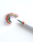 Rainbow pencil with a sharpened lead and a wood shaving fro the pencil showing the rainbow