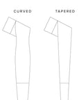 A diagram showing the difference between a tapered and curved grip on the oblique calligraphy pen