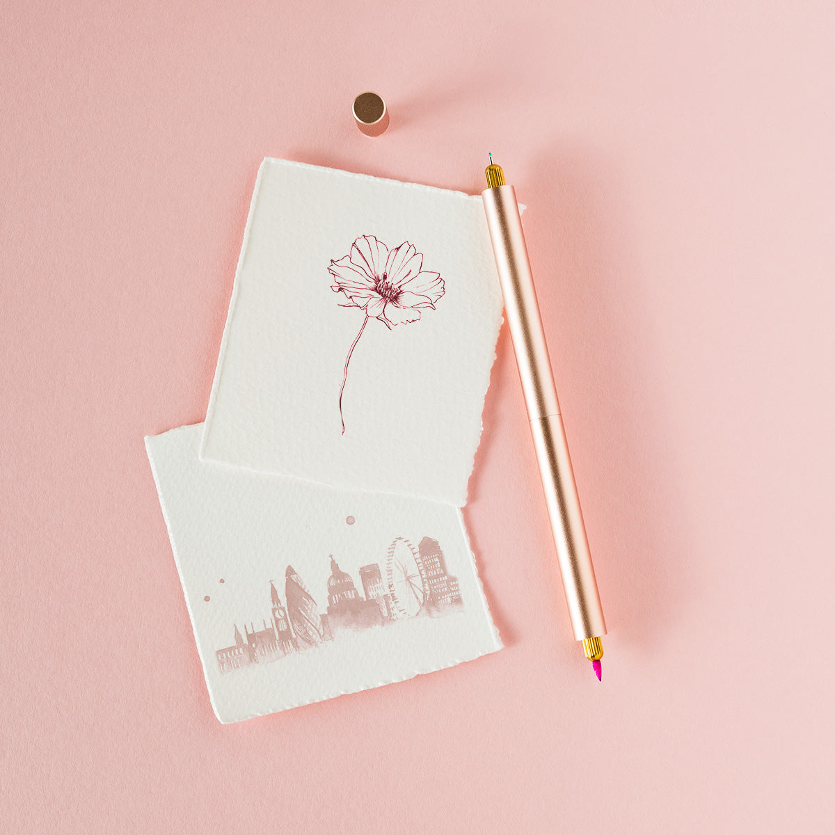 the lumos duo refillable fineliner in rose gold on some illustrations