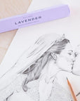 A box of lavender scented pencils on a drawing of kate middleton