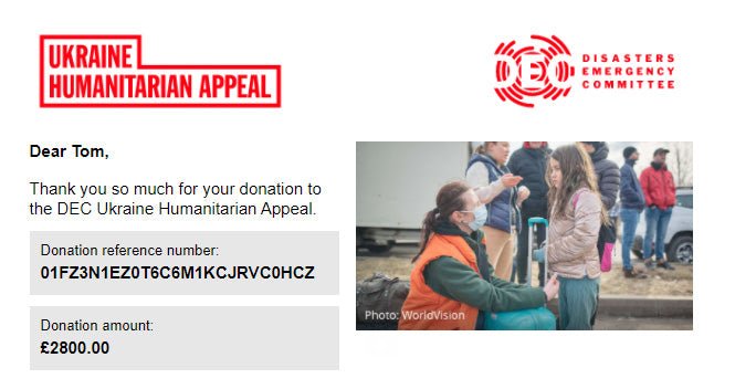 Special Edition Oblique Ukraine Charity Raffle donation details